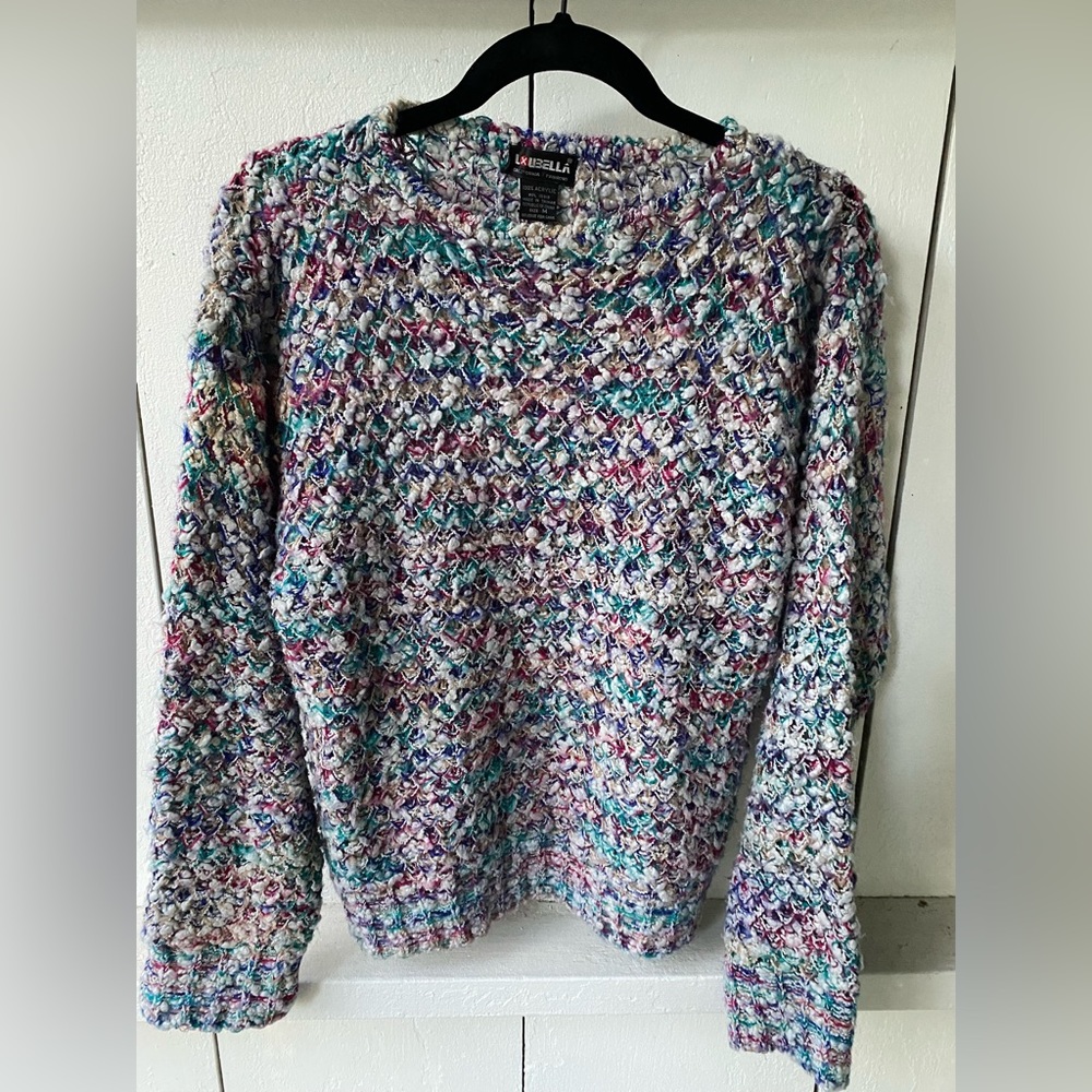 Vintage Loubella Colorful Chunky Popcorn 
Whimsical Knit Sweater; Size: Medium